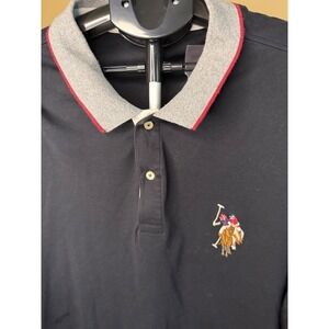 US Polo Assn Mens 2XL Luxury Feel Polo Shirt Black Grey Red Tipped Short Sleeve